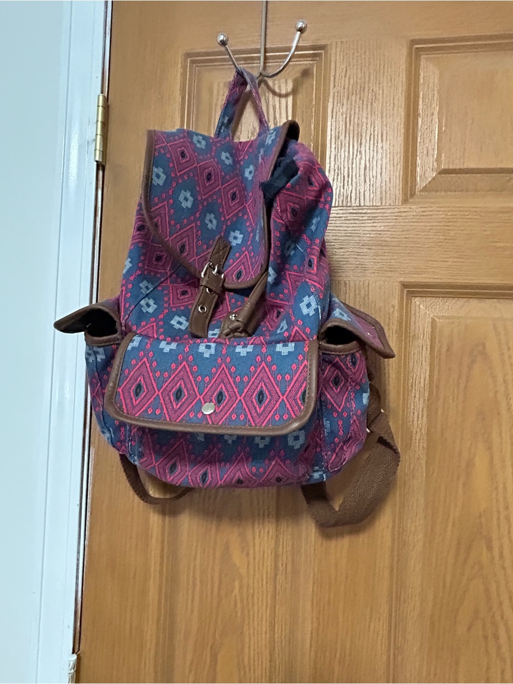 Canvas Aztec Print Women’s Backpack - Pink & Blue